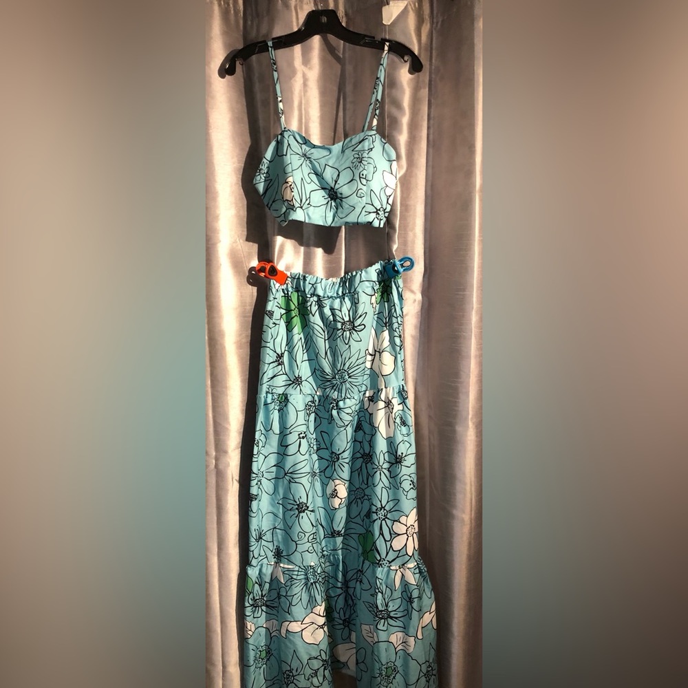 2pc Floral Tankini Skirt Set Medium